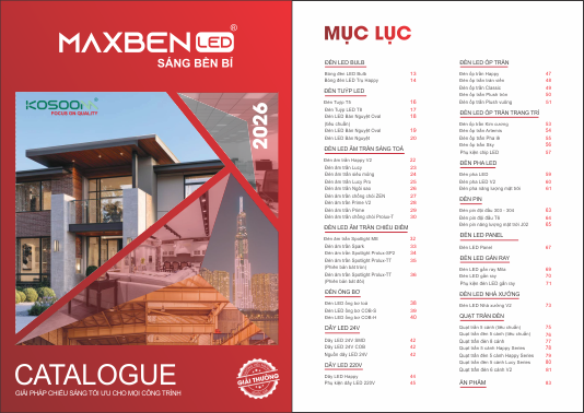 Catalogue Đèn LED Kosoom và Maxben 2026